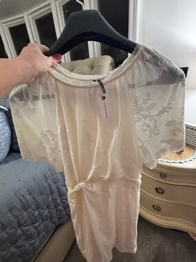 Anthropologie Cream Mini Dress with Sheer Overlay